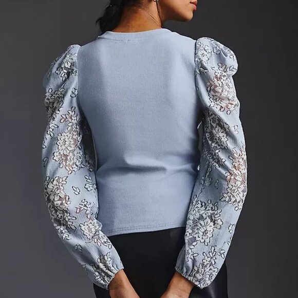 Anthropologie DOLAN Lace Puff-Sleeve Top Blue Size XXS Petite Original Price $59 - Picture 6 of 6